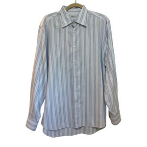 Blumarine Uomo Dress Shirt Button Up Blue Striped Long Sleeve Size 16.5/42